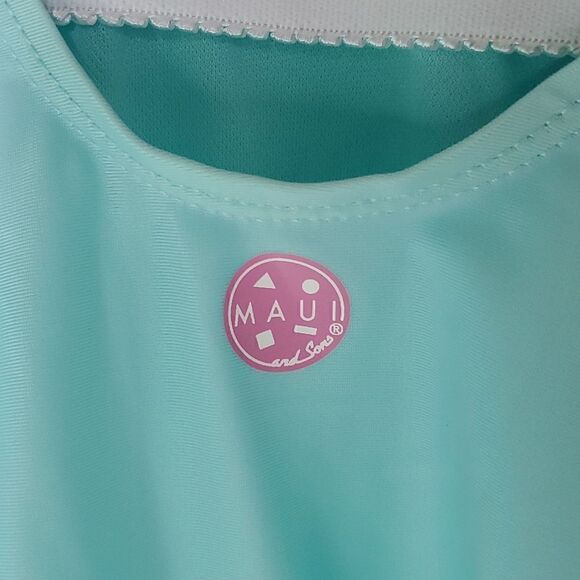 Maui and Sons Teal and White One Piece Swimsuit Women's Size L - Picture 4 of 8